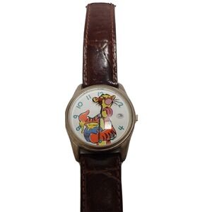 Disney Timex Tigger Wrist Watch With Date Leather Band Pooh